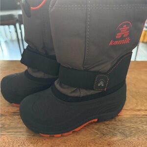 Kamik Charcoal and Black Snow Boots with Orange Highlights